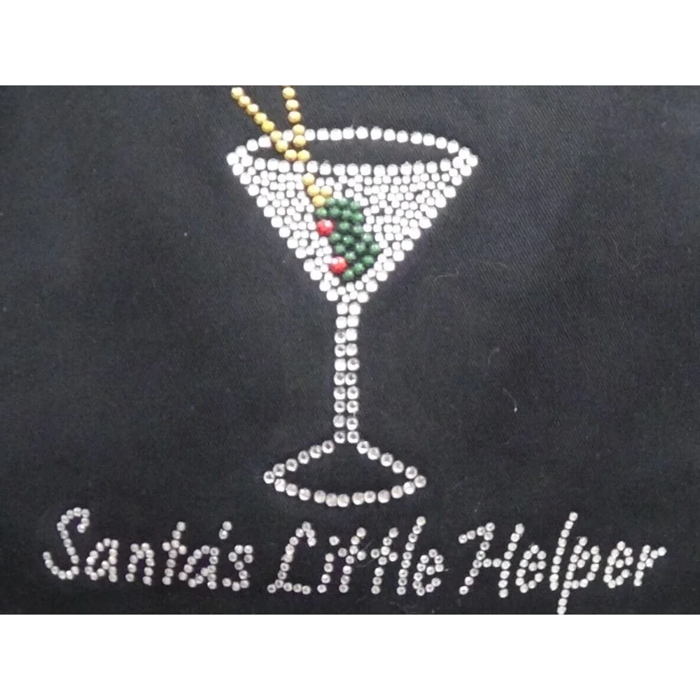 Apron Santa's Little Helper Kitchen Bib Christmas Gift Black / Rhinestones #283